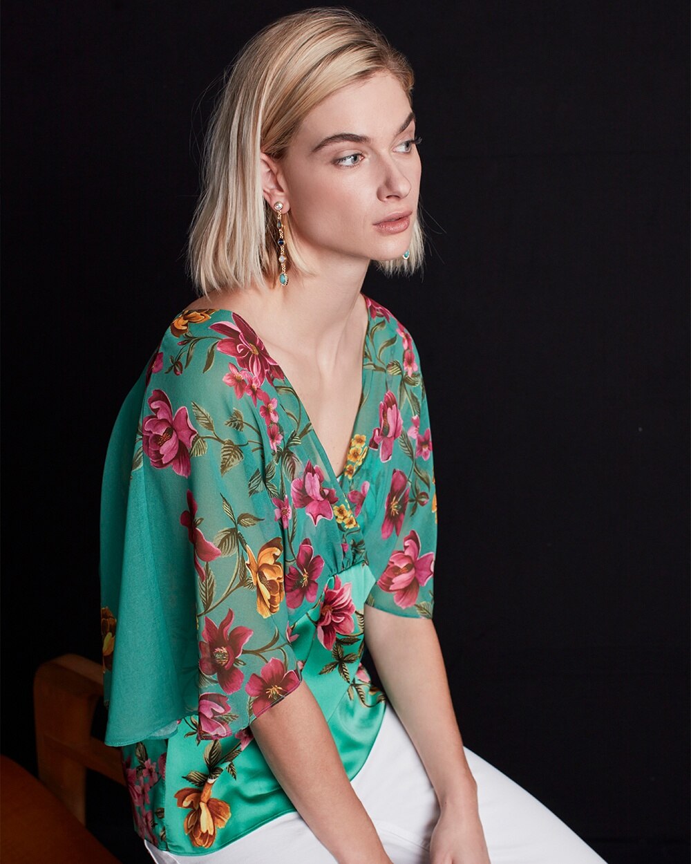 Floral-Print Kimono-Sleeve Blouse ...